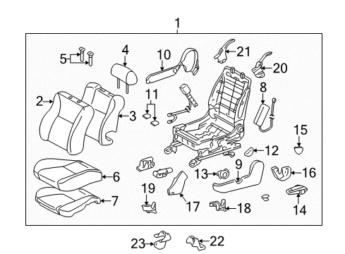 2006 Toyota Matrix Front Seat Components Cushion Cover Diagram for 71072-01100-J0