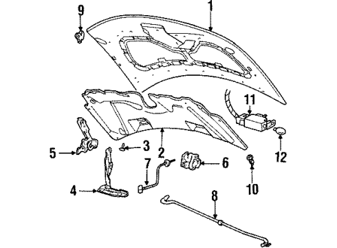 2001 Ford Windstar Hood & Components Support Rod Diagram for XF2Z-16826-AA