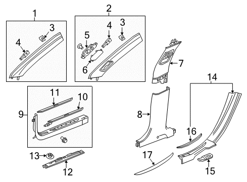 2018 Cadillac CT6 Interior Trim - Pillars, Rocker & Floor Lock Pillar Trim Diagram for 84135778