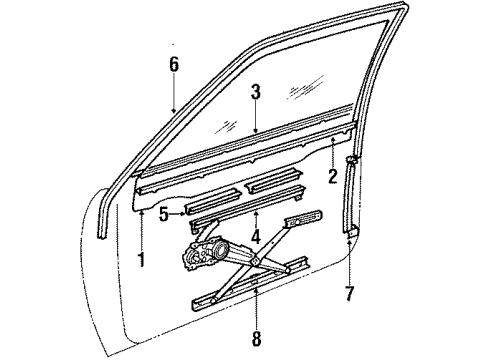 1988 Chevrolet Sprint Front Door - Glass & Hardware Channel, Front Side Door Window Diagram for 96052795