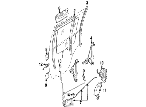 1998 Chevrolet Tracker Rear Door - Glass & Hardware CHANNEL, Side Door Window Sash Diagram for 30017345