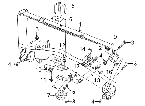 2004 Dodge Dakota Rear Suspension Components, Stabilizer Bar Rear Leaf Spring Diagram for 52106765AG