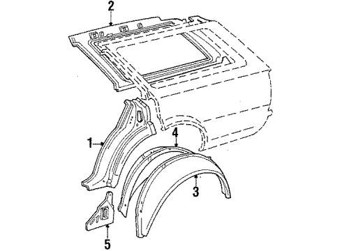 1987 Toyota Cressida Inner Components - Quarter Panel Wheelhouse Diagram for 61607-23010