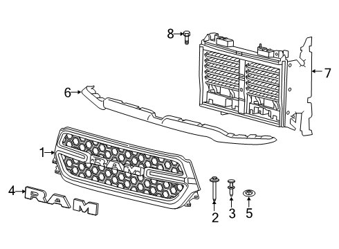 2021 Ram 1500 Grille & Components Grille-Radiator Diagram for 68404850AA