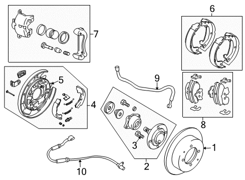 2010 Kia Optima Rear Brakes Rear Wheel Brake Assembly Diagram for 582303K000