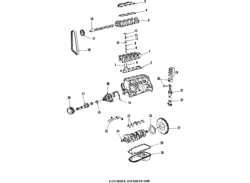1984 Pontiac J2000 Sunbird Engine Parts, Mounts, Cylinder Head & Valves, Camshaft & Timing, Oil Pan, Oil Pump, Crankshaft & Bearings, Pistons, Rings & Bearings Gasket, Cyl Head Diagram for 12462260