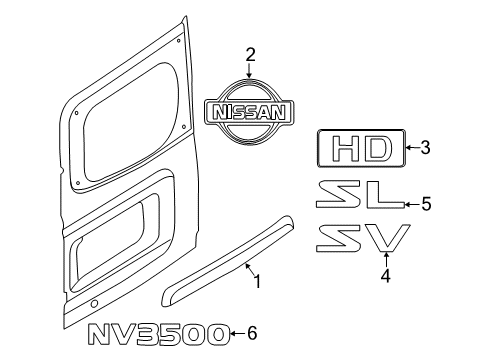 2014 Nissan NV3500 Exterior Trim - Back Door Finisher Assy-Back Door Diagram for 90810-1PA0A