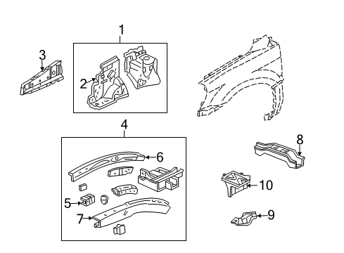 2011 Honda Ridgeline Structural Components & Rails Extension Set, L. FR. Side Diagram for 04615-SJC-A00ZZ