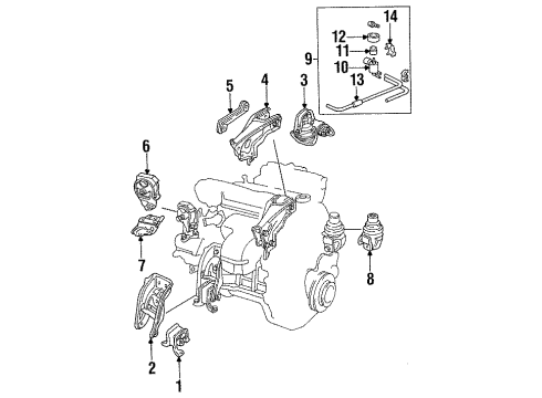 1994 Honda Accord Engine & Trans Mounting Bracket, RR. Engine Mounting (AT) Diagram for 50827-SM4-J82