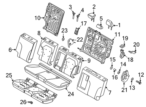 2022 Ford Mustang Mach-E Rear Seat Components Striker Screw Diagram for -W505273-S439