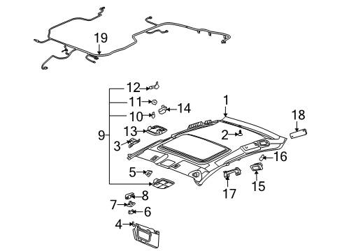 2005 Buick LaCrosse Sunroof Lamp Asm-Roof Rail Rear Courtesy & Reading *Gray A Diagram for 15838002