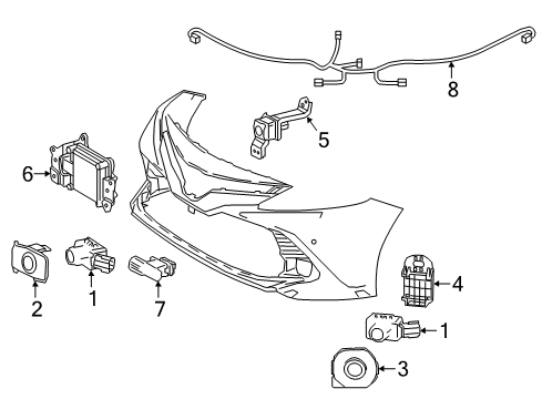 2020 Toyota Camry Lane Departure Warning Park Sensor Diagram for 89341-06070-D3