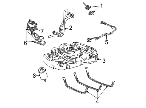 2004 Ford Freestar Fuel System Components Fuel Tank Strap Diagram for 3F2Z-9054-BA