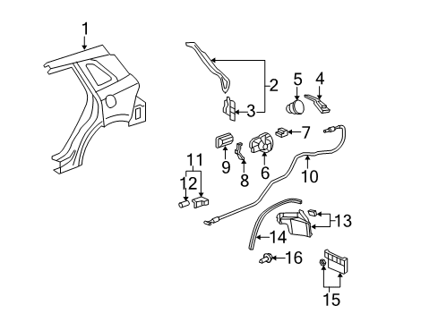 2007 Acura RDX Quarter Panel & Components, Exterior Trim Separator A, Right Rear Diagram for 66124-STK-A01