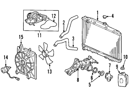 2003 Honda Pilot Cooling System, Radiator, Water Pump, Cooling Fan Passage, Water Diagram for 19410-P8C-A01