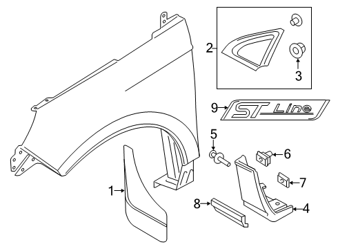 2022 Ford Edge Exterior Trim - Fender Lower Molding Diagram for GT4Z-16A038-AC