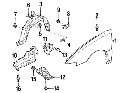 1997 Ford Escort Fender & Components Cover Diagram for F7CZ-6776-AA