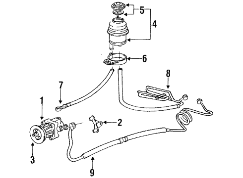 1992 BMW 318i P/S Pump & Hoses Cooling Coil Return Pipe Diagram for 32411093247