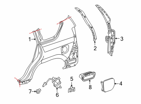 2016 Lexus GX460 Quarter Panel & Components Reinforce Sub-Assembly Diagram for 61033-60180