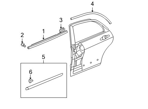 2007 Honda Accord Exterior Trim - Rear Door Molding Assy., L. RR. Door Diagram for 72950-SDA-A02