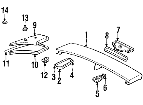 1990 Toyota Supra Rear Spoiler Corner Retainer Diagram for 76867-14020