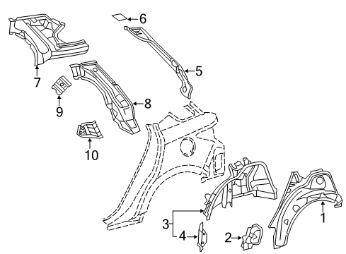2011 Lexus CT200h Inner Structure - Quarter Panel Reinforcement Sub-Assy, Seat Belt Anchor Diagram for 61072-76010