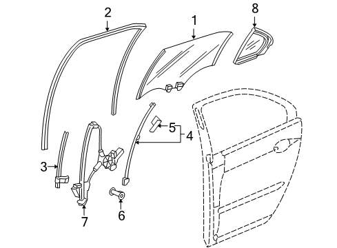 2009 Acura RL Rear Door Glass Assembly, Left Rear Door (Green) (Agc) Diagram for 73450-SJA-A11