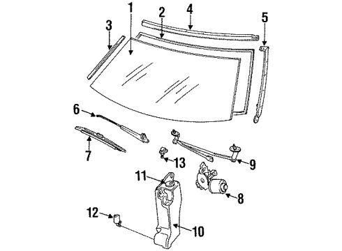 1992 Mercury Capri Windshield Glass, Wiper & Washer Components, Reveal Moldings Motor Diagram for E9JY17508A