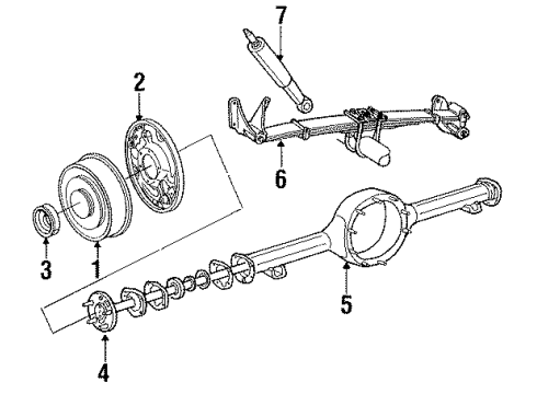 1985 Ford E-350 Econoline Rear Suspension Components, Axle Housing Shock Absorber Diagram for F7AZ-18125-UA