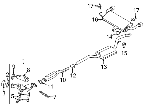 2014 Ford Escape Exhaust Components Muffler W/Tailpipe Diagram for CV6Z-5A289-E