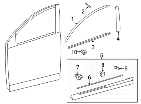 2022 Lexus NX250 Exterior Trim - Front Door Reveal Molding Diagram for 75071-0R010