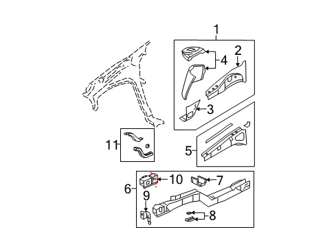 2003 Buick Rendezvous Structural Components & Rails Rail End Diagram for 88950475