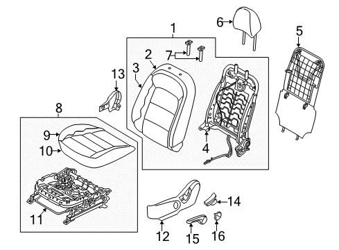 2014 Kia Forte Driver Seat Components Front Seat Back Driver Covering Diagram for 88360A7020K3A