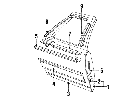 1991 Cadillac Brougham Front Door MOLDING, Door Edge Diagram for 20722839