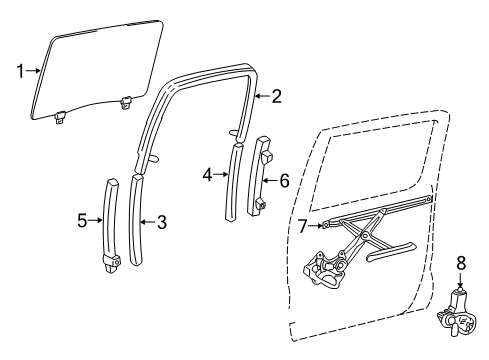 2018 Toyota Tacoma Front Door Door Glass Diagram for 68104-04070