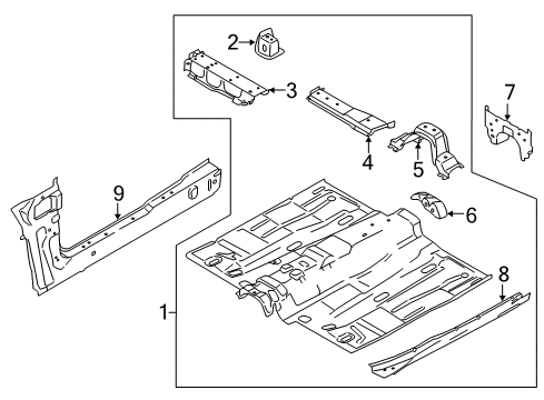 2016 Ford Transit Connect Floor & Rails Front Floor Pan Diagram for DV6Z-1711135-A