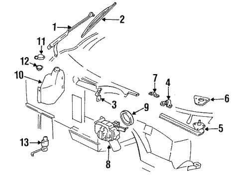 1992 Chevrolet Corvette Wiper & Washer Components Insert, Windshield Wiper Diagram for 12399988