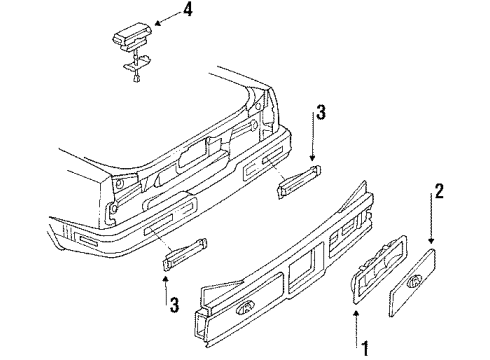 1989 Buick Riviera Rear Combination Lamps, High Mount Lamps Lens-Rear & License Lamp Compensator Diagram for 16511421