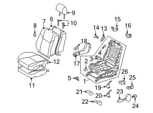 2005 Scion tC Front Seat Components Seat Back Pad Diagram for 71551-21100