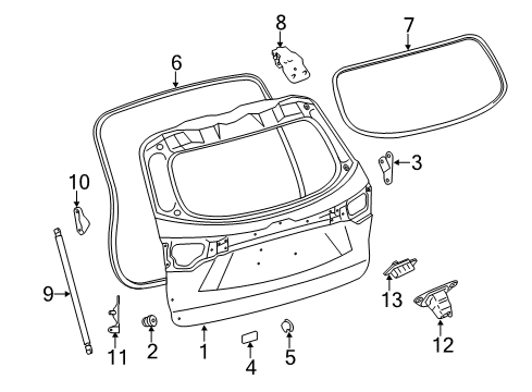 2019 Toyota Highlander Lift Gate Lift Cylinder Upper Bracket Diagram for 68945-0E030