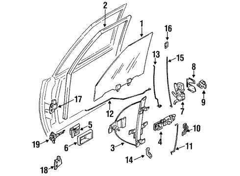 1987 Nissan Sentra Front Door Glass & Hardware Regulator Door Window LH Diagram for 80701-50A10