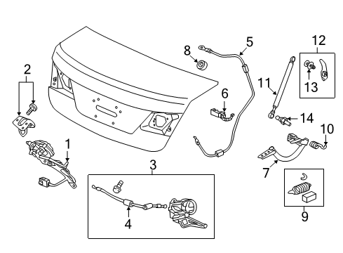 2016 Acura RLX Trunk Lever Assembly, Trunk Inside Diagram for 74855-TY2-A01