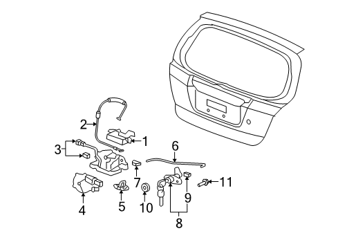 2008 Honda Fit Lift Gate Striker Assy., Tailgate Diagram for 74813-SAA-003