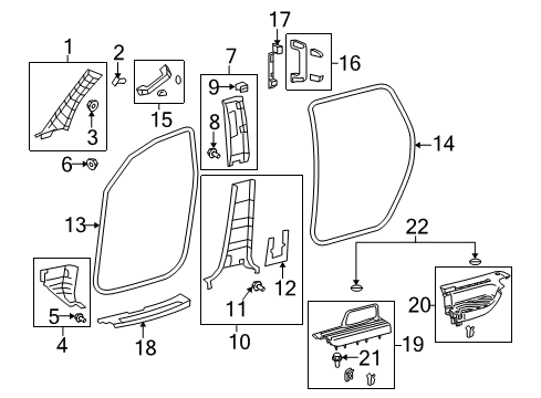 2008 Toyota Sequoia Interior Trim - Pillars, Rocker & Floor Weatherstrip Pillar Trim Diagram for 62210-0C050-E0