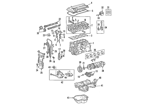 Diagram for 2008 Toyota RAV4 Engine Parts, Mounts, Cylinder Head & Valves, Camshaft & Timing, Variable Valve Timing, Oil Pan, Oil Pump, Balance Shafts, Crankshaft & Bearings, Pistons, Rings & Bearings 