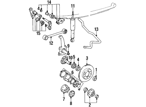 1985 Toyota 4Runner Front Suspension Components, Stabilizer Bar Hub Set, Free Wheel Diagram for 43530-39035