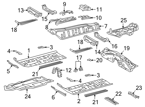 2022 Lexus ES300h Floor & Rails Front Floor Pan Plate Diagram for 55239-06050