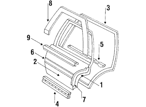 1991 Buick LeSabre Rear Door Molding Kit, Rear Side Door Center (RH) Diagram for 88891329