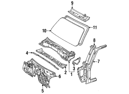 1993 Toyota Land Cruiser Cowl Inner Rear View Mirror Assembly Diagram for 87810-60070-B6