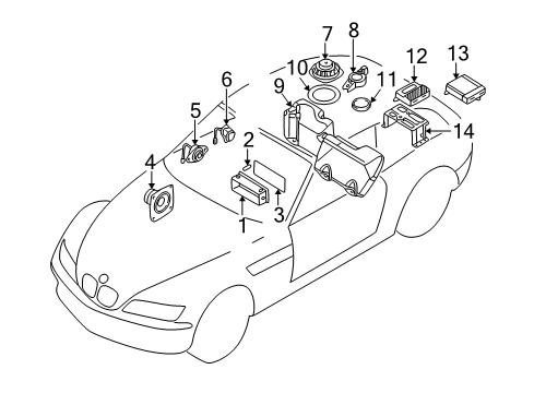 2000 BMW Z3 Sound System Cover Diagram for 65111384855